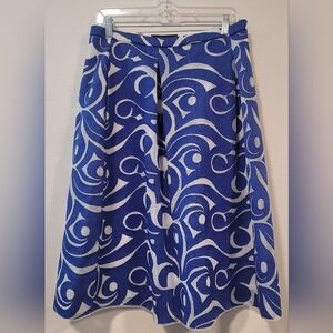 BCBGMaxAzria Jezebel Blue and White Pleated A-Line Midi Skirt Sz 10